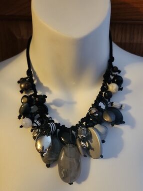 Laura Ashley Statement Black and Gray Bead Cluster Necklace